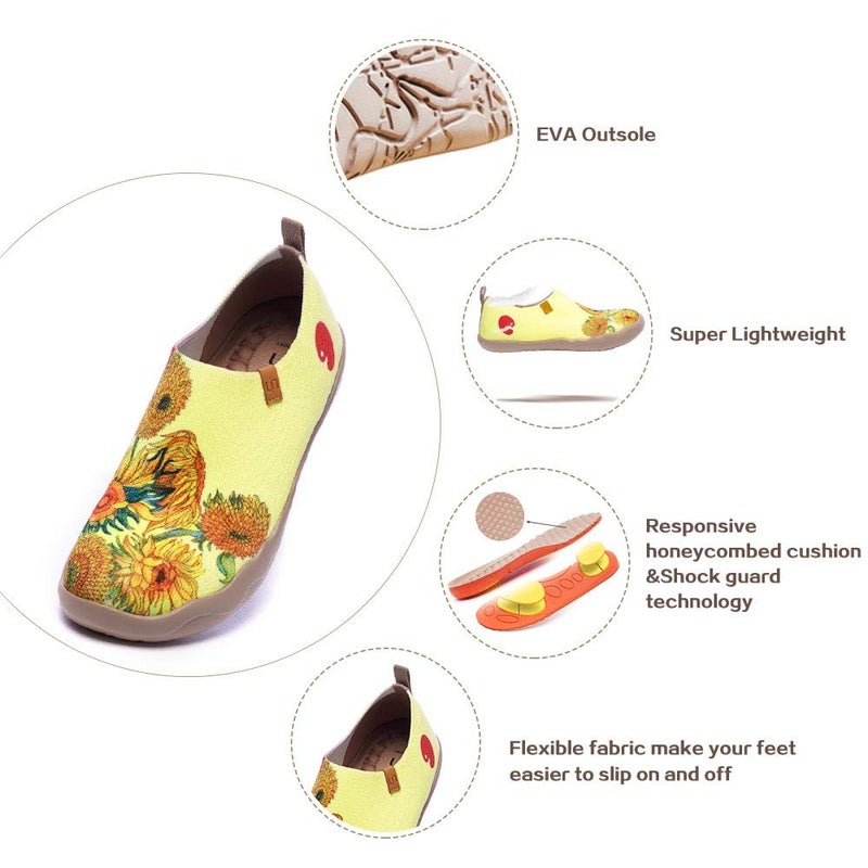 UIN Women's Walking Travel Shoes Slip On Canvas Casual Loafers Lightweight Art Painted Flats Comfort Fashion Sneaker Sunflower (7) - Image 5